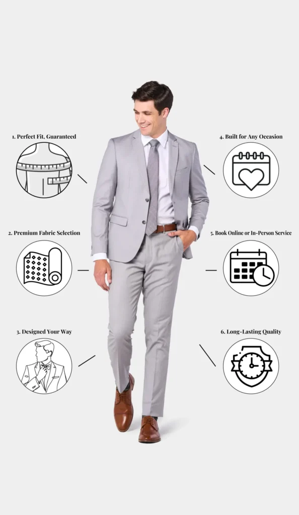 Custom tailored suit benefits – perfect fit, premium fabrics, and long-lasting quality by Vinny’s Custom Clothes Los Angeles